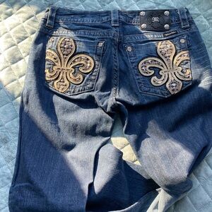 Miss Me Dark Blue Boot Cut Jeans with Gold Embellishments